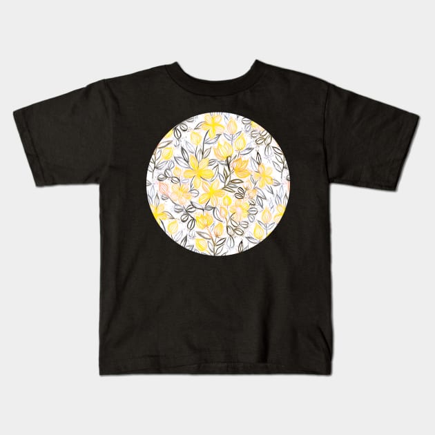 Sunny Yellow Crayon Striped Summer Floral Kids T-Shirt by micklyn